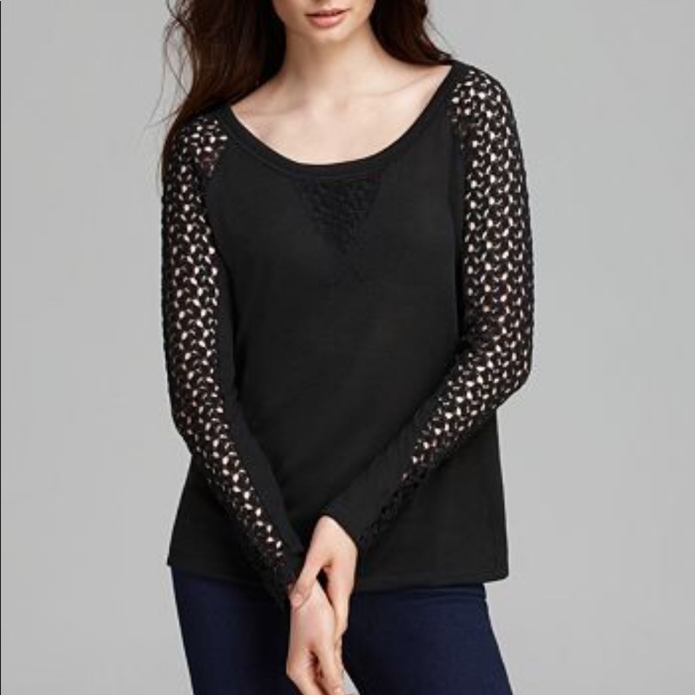 Vintage Havana Black Crochet Raglan Sleeve Top